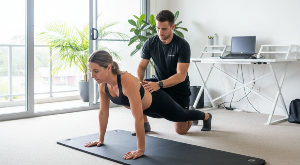 Trainer and client in their apartment